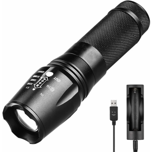 Zoomable LED-ficklampa, 2300 lumen, ultrastark LED-ficklampa, 5 belysningslägen, vattentät cykelficklampa, idealisk för utomhusaktiviteter