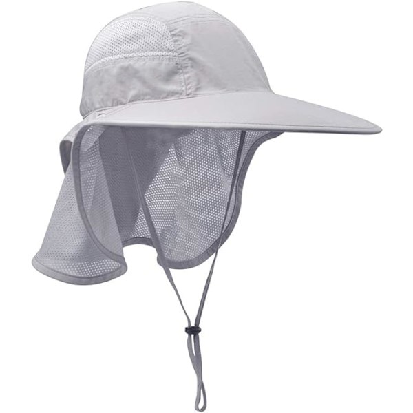 Unisex UV-skyddande solhatt med nackskydd (ljusgrå)