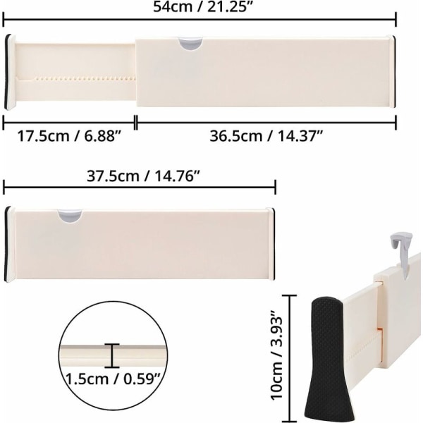 Modulär plastskåpsavdelare (set om 4) - 37,5 x 10 cm - Expanderbar lådavdelare - Kök, sovrum, badrum, kontor, garderob och byrå