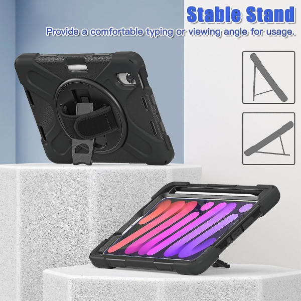 Hand Strap Case för Ipad Mini 6, 8,3 tum, Fallskydd, Barnvänligt, Justerbart Stativfodral