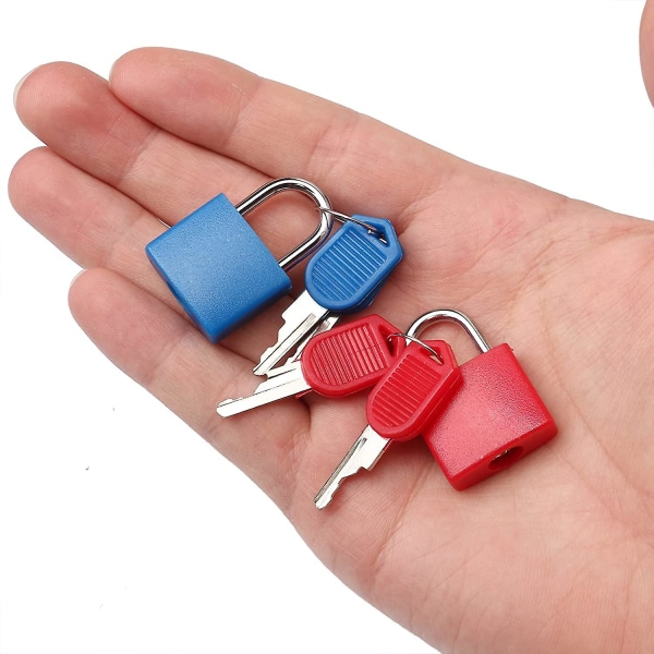 Koffertlåser med nøkler, små hengelåser Bagasjelåser Hengelåser med nøkler Fargede metallhengelåser for reiseskolegymnastikk (4 stk, rød+gul+grønn+blå)