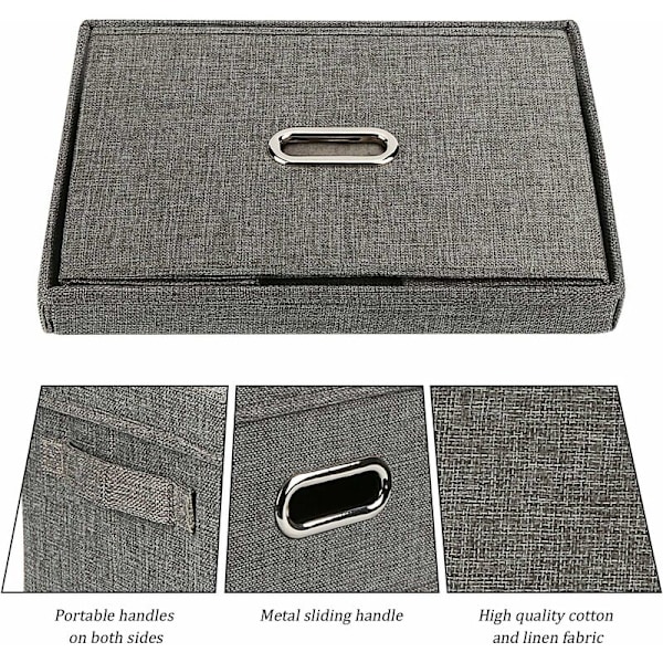 Förvaringslåda, hopfällbar förvaringskorg i linnetyg med lock, hopfällbar förvaringslåda för garderobskläder böcker kosmetika leksaker (grå, S, 32×24×18cm)