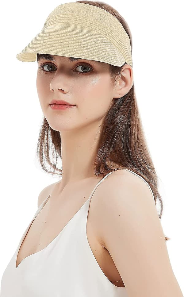 Kvindernes Roll Up Foldable Solhat Bred Skygge Halm Strand Cap Loop Lukning Og Justerbar Golf Visor