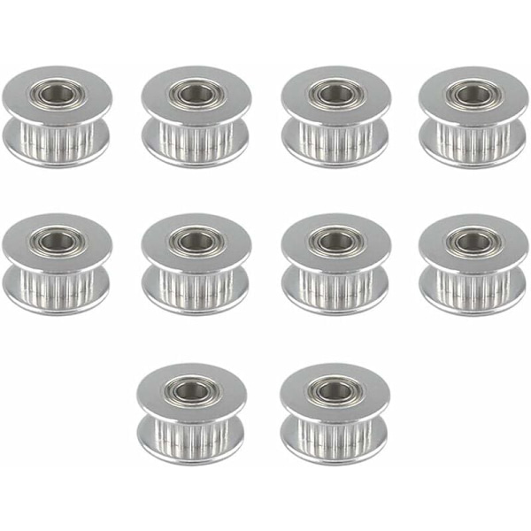 10 st GT2 Idler Pulley 20 tänder 5 mm hål, GT2 Aluminiumlegering Idler Pulley med dubbla kullager, för 3D-skrivare 6 mm bred kuggrem