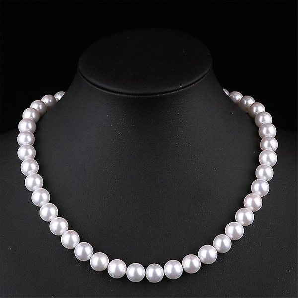 Pearl Necklace Women Simple Handmade Strand Bead Necklace 2023 New Trend（12mmWhite）