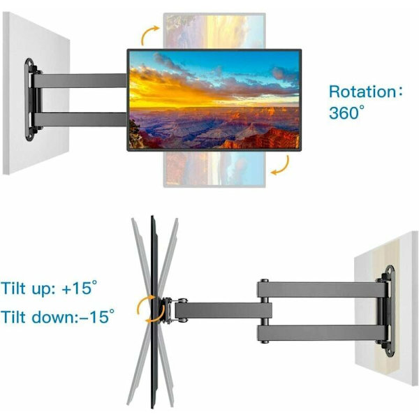 TV-väggfäste för 13-30 tums TV - Lutning, vridning och 35 cm förlängning - Lämplig för platta och böjda TV-apparater upp till 10 kg - VESA 100 x 100 / 75 x 75 mm
