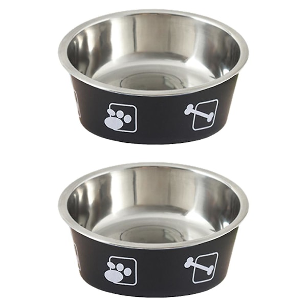 Rostfria hund- och kattmatskålar med gummibas för mat och vattenskål, hundskål 14 cm svart 14 cm
