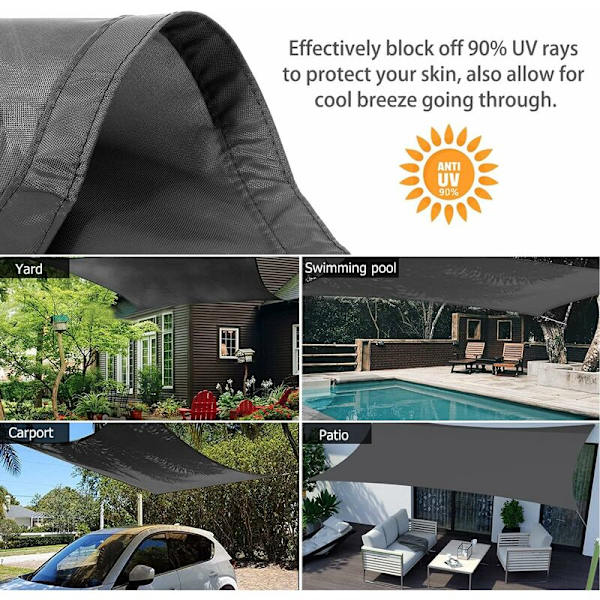 Sun Life Rektangulär Solsegel Tjock Robust Andningsbar för Trädgård Uteplats Camping Pool Fest UV-beständig med Rep (2 x 3m Grå)