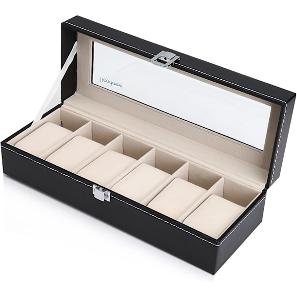 Klocklåda för 6 klockor display/box/förvaringslåda (svart)
