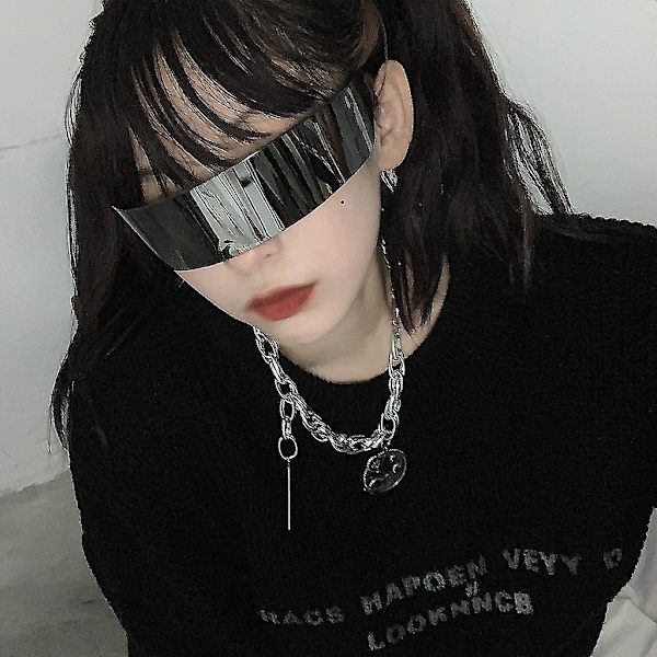 80'er Futuristiske Cyclops Cyberpunk Visor Solbriller med Gennemskinnelige Spejlede Linser