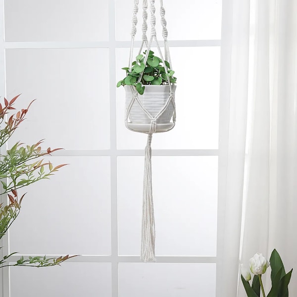 Set med 6 Macrame-hängande korgar, Boho bomullsrep växtkrukor med krokar