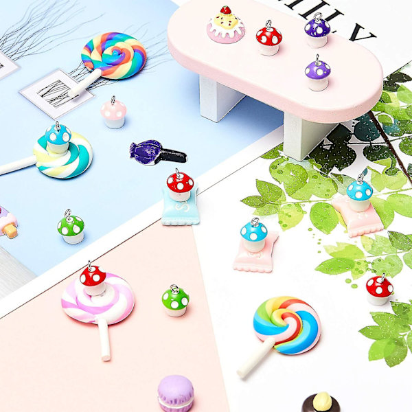 50 stk. Svampe Charm Vedhæng Svampe Resin Charm Svampe Smykker Fund Charm Diy Vedhæng Fremstilling Resin Charm Til Armbånd Halskæde Øreringe Nøgle