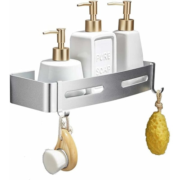 Självhäftande duschhylla, badrumshylla utan borrning, väggmonterad duschhylla, rostfri aluminium, badrumstillbehör, silver, rektangulär