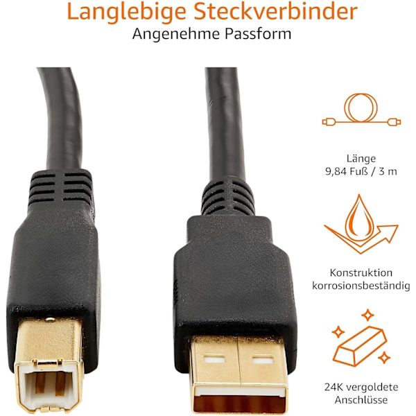Usb 3.0 A-b-kabel för fyrkantig portkontakt för skrivarhårddiskbox, 3 meter（3m）