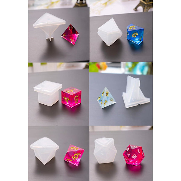 Dice Resin Molds, 6 Shapes Silicone Dice Pendant Resin Casting Mold, 3D Resin