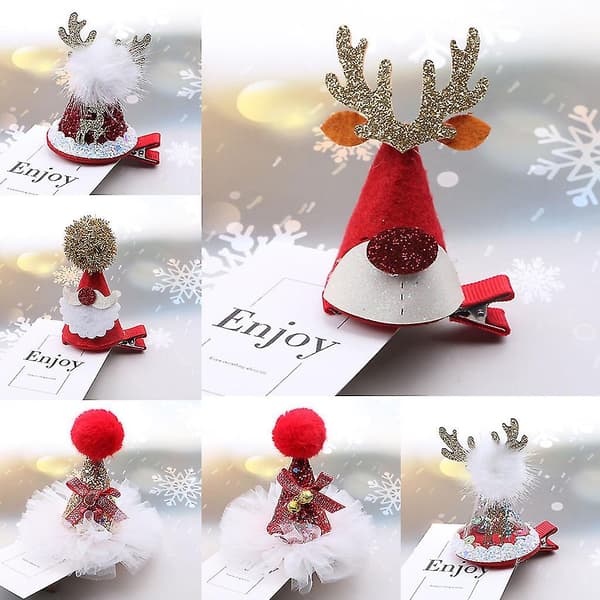 Julehatte hårklips mini hatt barrettes glitter julehårnåler