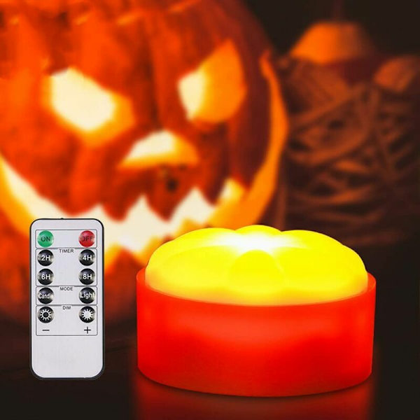 Set med 2 Halloween pumpa-lampor med fjärrkontroll timer batteridriven LED pumpa-lampor utomhus pumpa dekorationer flamlösa ljus