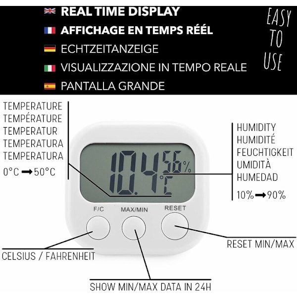 Termometer hygrometer för inomhusbruk - Hög noggrannhet - Digital temperatur- och fuktighetsdisplay