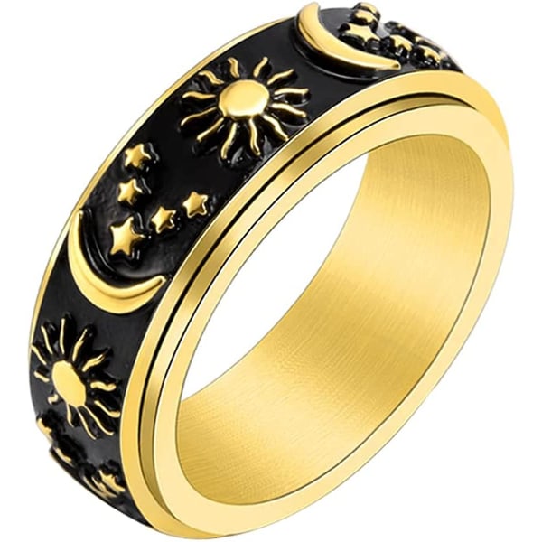 Heytea Rostfritt stål Spinner Ring för ångest Fidget Ringar för att lindra stress Ångest Ring Sun Moon Stars Promise Förlovningsring Storlek 6-12 - -