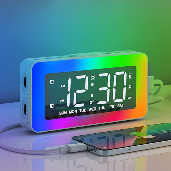 Snooze-timer elektronisk väckarklocka med 8 belysningslägen