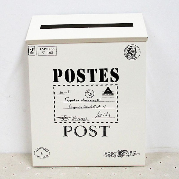 Retro metal vægmonteret postkasse spand Avis brevkasse Post Haveindretning 4.18. april（Store tegn，Hvid）