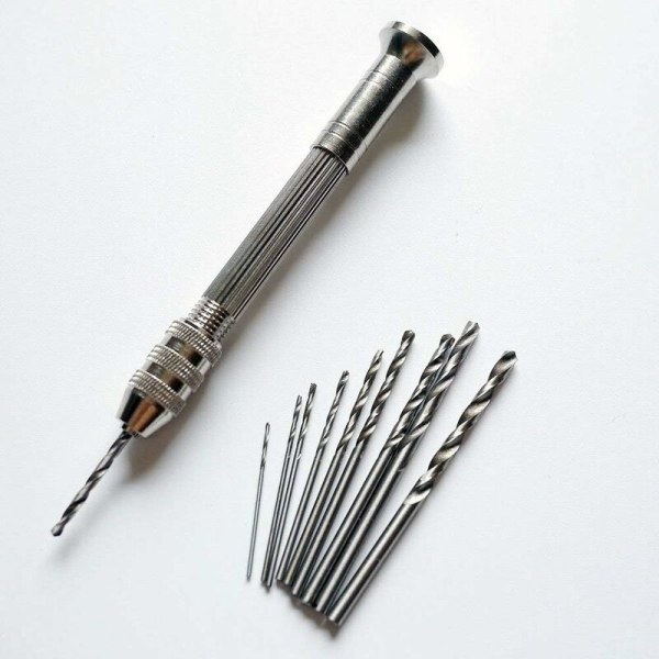 Mini handborr med 10 Micro spiralborr för figurer (från 0,8-3,0 mm) Mini Micro handborrverktyg Roterande verktyg Hobbyverktyg