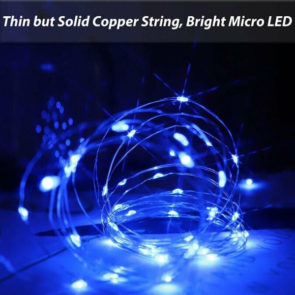 Blå LED-slingljus Batteridriven 50 st Micro LED-ljus Bröllop Hem Jul Inomhus Utomhus Koppartråd På/Av Timer 5m