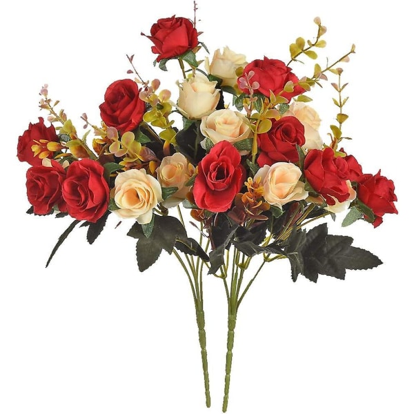 Artificial Flowers,2 Pcs Of Artificial Roses Plastic Flowers,plants For Home Hotel Wedding Tables Decorations.red