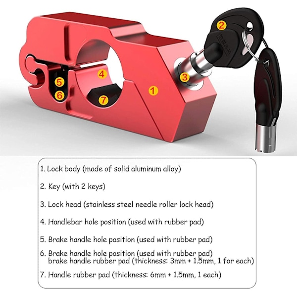 Motorsykkel bremselås, aluminiumslegering motorsykkel styrelås tyverisikring sikkerhetslås