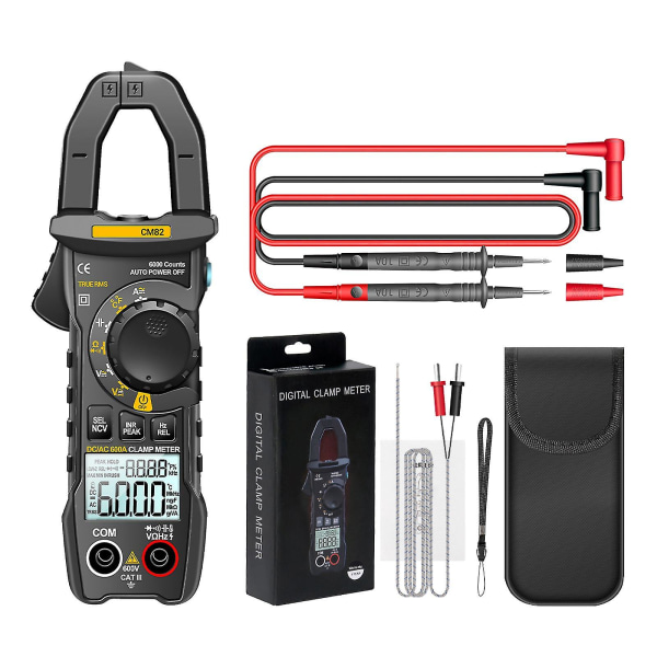 Klemmemeter Auto Range Multimeter 600a AC/for DC Strøm 600v AC/for DC Spenning（Svart）