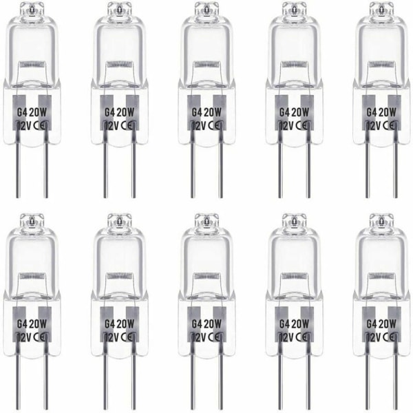 G4 Halogenlampa 12V 20W Halogen Pen Light 2800K Varmvit Dimbar G4 Lågspännings Halogen Klar Kapsellampa 10 Pack 56 Twenty