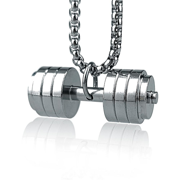 Halskæde i rustfrit stål med poleret sølvbelagt sort kæde til mænd og kvinder - Dumbbell-vedhæng - Valentinsdagsgave til par