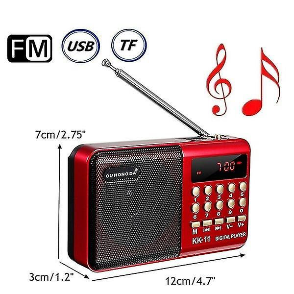 K11 Fm Oppladbar Mini Radio Bærbar Digital Fm Sd-kort Mp3-spiller Usb-høyttaler