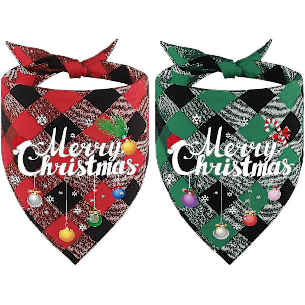 2-pack hundbandanas, stora julrutiga husdjurssjalar, triangelförkläden, god jul-tryck husdjurshalsduk