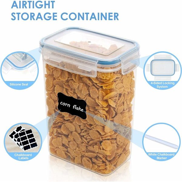 2L förvaringsburkar set, spannmålsburkar och matförvaringsburkar, lufttäta plastförvaringsburkar, set med 9, 24 etiketter för spannmål, mjöl, socker etc. (Blå)