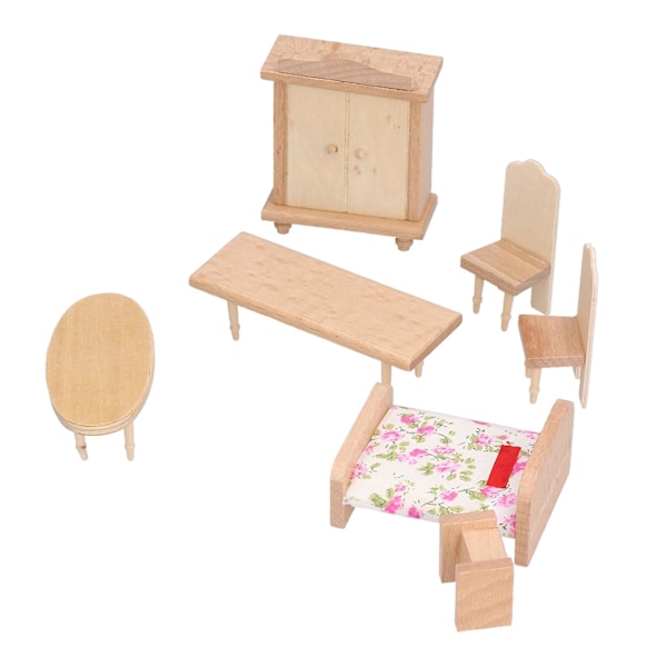 Dockhus Trä Sovrum Möbler Set Lätt Exquisit Mini Sovrum Möbler Modell för DockhusSovrum Serie