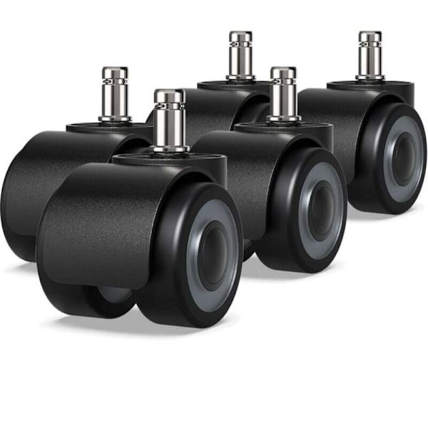 5-pack kontorsstolsrullar 11x22mm Dubbelhjuldesign som inte repar golvet. Diameter: 50mm
