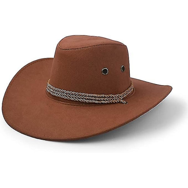 Cowboyhatt, Faux Suede Filt Solhatt Western Reise Beanie Utendørs Solbeskyttelse