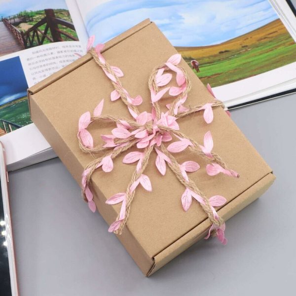 Naturlig Jute Rep Hampa Handgjord Garn Burlap Blad Blad Dekorativt Band Vin Dekorerad för DIY Hantverk Fest Bröllopsdekoration 10m(Rosa)