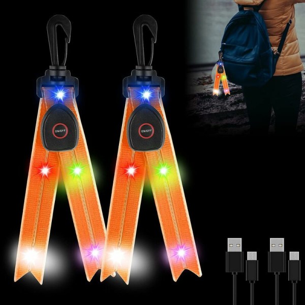 Bag Tag Day Light - 2 st USB-laddningsbara reflekterande LED-hängande ljus Hög synlighet Säkerhetshängande remsor Reflekterande tejp för ryggsäck Löpning