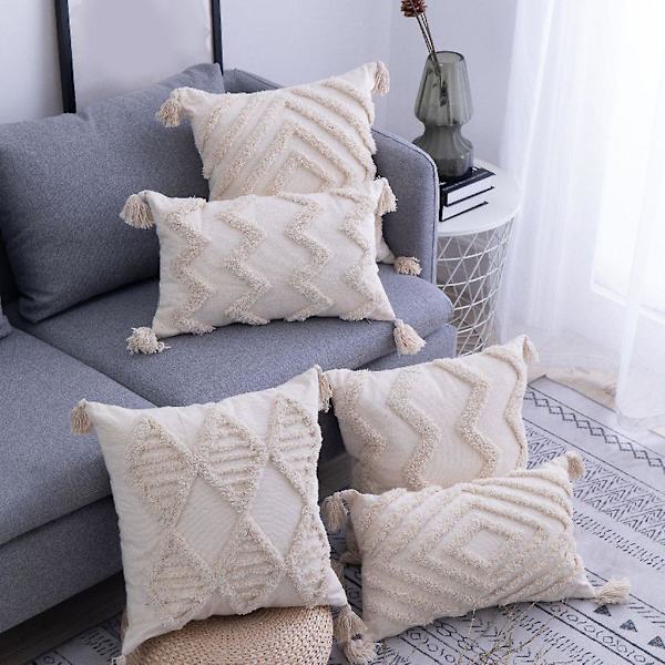 Set med 2 dekorativa kuddfodral med tofsar, fransar, prydnadskudde, boho, supermjuka kuddfodral, tofsar, dekor, 18*18 tum 45*45 cm beige（45*45 cm，beige）