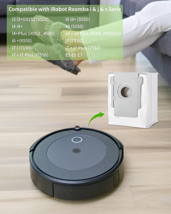 12-pakning kompatible erstatningsposer for Irobot I7 I7+ / I7 Plus E5 E6 E7 S9, støvsugertilbehør for Roomba I7, for Clean Basic støvsuger