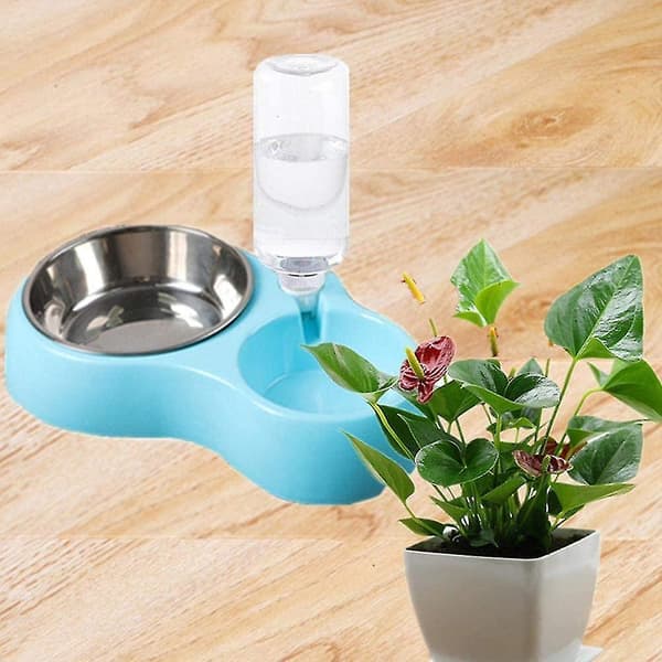 Vann- og tørrfôrdispenser for katt og hund, blå
