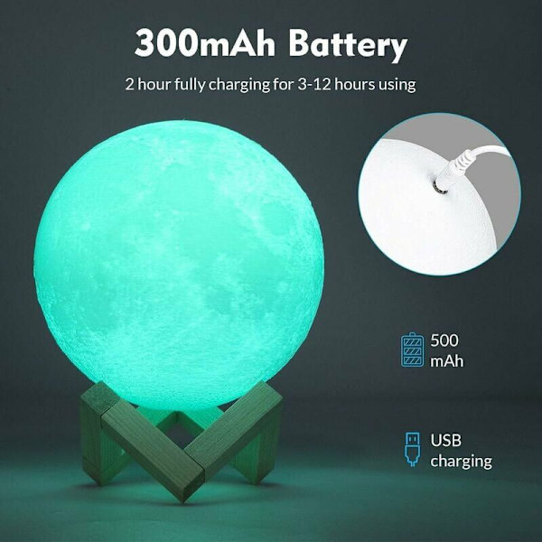 Månelampa 15 cm diameter 16 färger LED 3D-utskrift månelampa med stativ och touch-kontroll och USB-laddningsbar för barn födelsedag julklapp