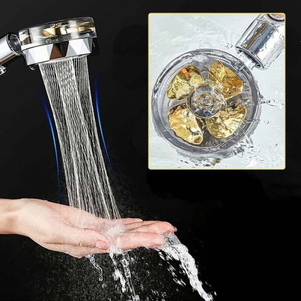 Handdusch, Vattenbesparande Högtryck Duschhuvud, 360° Roterbart Propeller Duschhuvud, Duschhuvud med 1 Filter och Pausomkopplare, (Guld)
