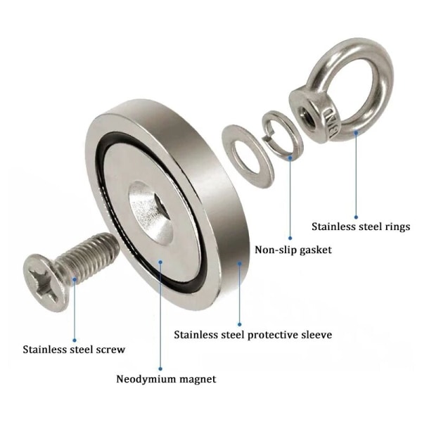 Superstarka neodymfiskemagneter Tunga sällsynta jordartsmagneter med försänkta öglebultar för magnetisk återvinning av fiske 1 styck (20 mm)