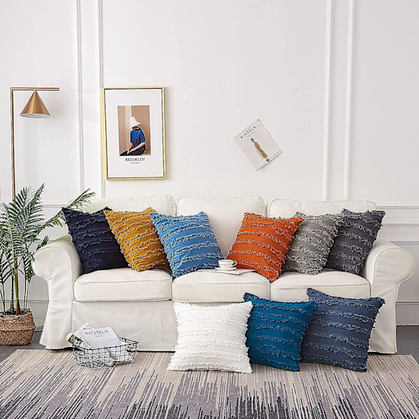 Marineblå putetrekk, sett med 2, marineblå 16 x 16 dekorative rutete putetrekk for 16 tommers sofa, sofa, sengputer