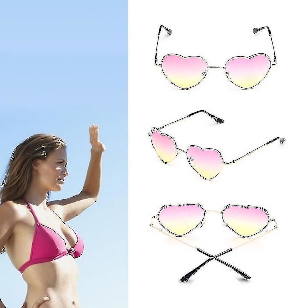 Hjärtformade solglasögon för kvinnor, solglasögon med anti-UV 400-legering