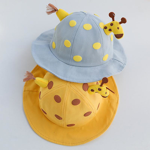 Kreativ tredimensionell giraffdesign barn solhatt, floppy strandhatt, bred brätte, justerbar kepsomkrets 50 cm (gul)