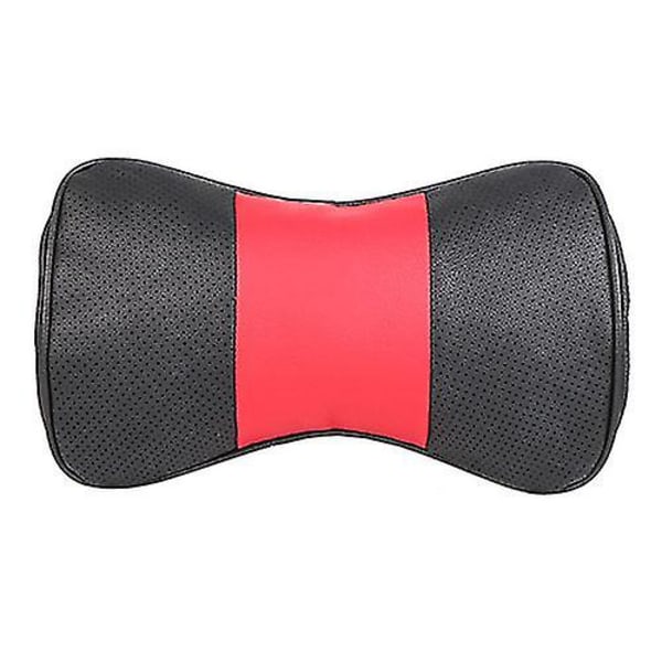 1 st Top Layer Läder Bil Huvudstöd Stöd Nacke/Auto Säte Säkerhet Kudde Kohud/ O Shi Bil Kudde Skydd Cervikal Ryggrad（Röd）